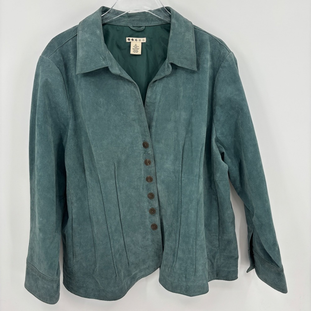 Vintage Y2K Live A Little Teal Suede Leather Jacket Women's 2X Western Boho